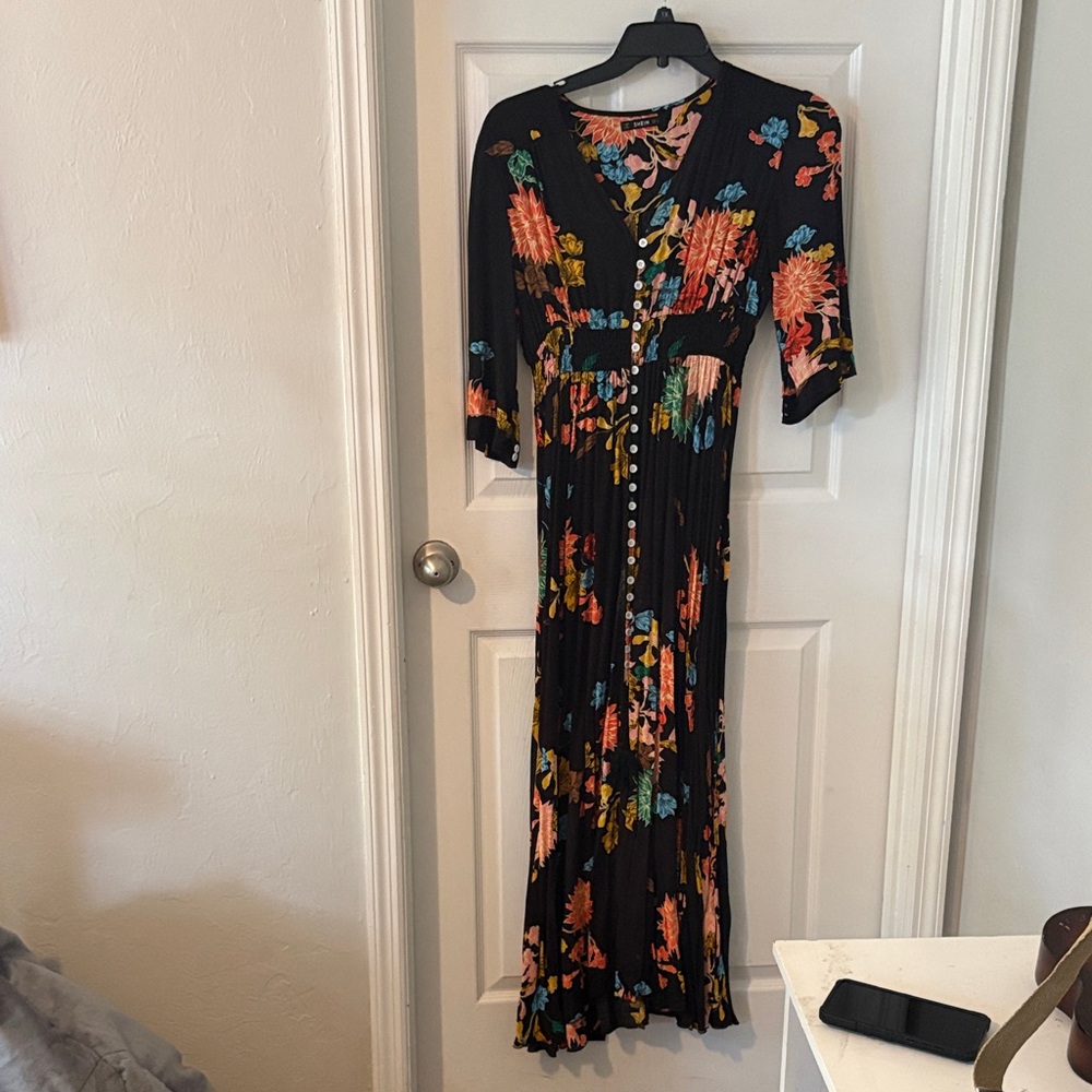 SHEIN Black Maxi Dress with Colorful Floral Design
